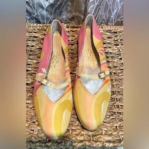 Salvatore Ferragamo Pink and Yellow Flats